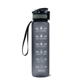 1L Tritan Water Bottle With Time Marker Bounce Cover Motivational Water Bottle Cycling Leakproof Cup For Sports Fitness Bottles-Grey-1L