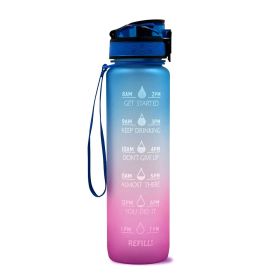 1L Tritan Water Bottle With Time Marker Bounce Cover Motivational Water Bottle Cycling Leakproof Cup For Sports Fitness Bottles-Blue red gradient-1L