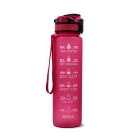 1L Tritan Water Bottle With Time Marker Bounce Cover Motivational Water Bottle Cycling Leakproof Cup For Sports Fitness Bottles-Red-1L
