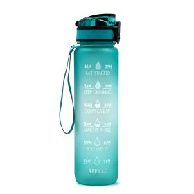 1L Tritan Water Bottle With Time Marker Bounce Cover Motivational Water Bottle Cycling Leakproof Cup For Sports Fitness Bottles-Green gradient-1L