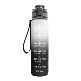 1L Tritan Water Bottle With Time Marker Bounce Cover Motivational Water Bottle Cycling Leakproof Cup For Sports Fitness Bottles-White gray gradient-1L