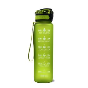 1L Tritan Water Bottle With Time Marker Bounce Cover Motivational Water Bottle Cycling Leakproof Cup For Sports Fitness Bottles-Green-1L