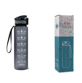 1L Tritan Water Bottle With Time Marker Bounce Cover Motivational Water Bottle Cycling Leakproof Cup For Sports Fitness Bottles-Grey with box-1L