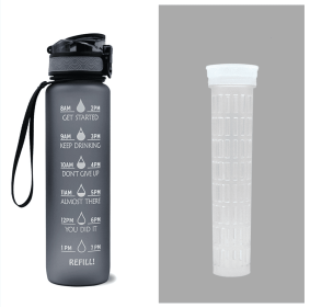 1L Tritan Water Bottle With Time Marker Bounce Cover Motivational Water Bottle Cycling Leakproof Cup For Sports Fitness Bottles-Grey set-1L
