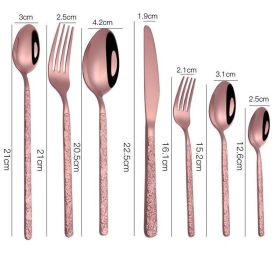 Embossed Textured Handle Steak Cutlery Western Cutlery-Rose Gold-7PCS