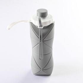 600ml Folding Silicone Water Bottle Sports Water Bottle Outdoor Travel Portable Water Cup Running Riding Camping Hiking Kettle-Grey-600ml