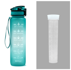 1L Tritan Water Bottle With Time Marker Bounce Cover Motivational Water Bottle Cycling Leakproof Cup For Sports Fitness Bottles-Green gradient set-1L