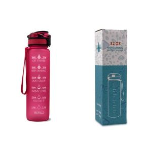 1L Tritan Water Bottle With Time Marker Bounce Cover Motivational Water Bottle Cycling Leakproof Cup For Sports Fitness Bottles-Red with box-1L