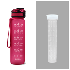1L Tritan Water Bottle With Time Marker Bounce Cover Motivational Water Bottle Cycling Leakproof Cup For Sports Fitness Bottles-Red set-1L