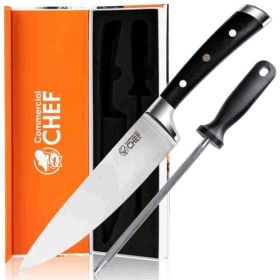Commercial Chef Pro Chef Knife 8 inch Blade with Triple Rivet Ergonomic G10 Handle with Knife Sharpener.