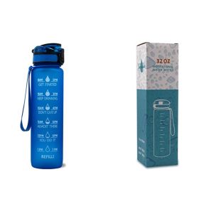 1L Tritan Water Bottle With Time Marker Bounce Cover Motivational Water Bottle Cycling Leakproof Cup For Sports Fitness Bottles-Blue with box-1L