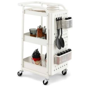 Multifunction 3-Tier Utility Storage Cart Metal Rolling Trolley W/ DIY Pegboard Baskets
