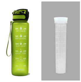 1L Tritan Water Bottle With Time Marker Bounce Cover Motivational Water Bottle Cycling Leakproof Cup For Sports Fitness Bottles-Green set-1L