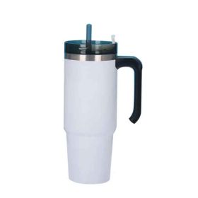 30oz 20oz Handle Vacuum Thermal Mug Beer Cup Travel Car Thermo Mug Portable Flask Coffee Stainless Steel Cups With Lid And Straw (Color: White, size: 600ml)