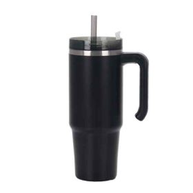 30oz 20oz Handle Vacuum Thermal Mug Beer Cup Travel Car Thermo Mug Portable Flask Coffee Stainless Steel Cups With Lid And Straw (Color: Black, size: 890ml)