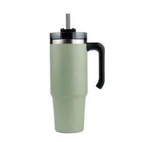 30oz 20oz Handle Vacuum Thermal Mug Beer Cup Travel Car Thermo Mug Portable Flask Coffee Stainless Steel Cups With Lid And Straw (Color: Green, size: 600ml)