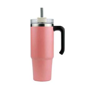 30oz 20oz Handle Vacuum Thermal Mug Beer Cup Travel Car Thermo Mug Portable Flask Coffee Stainless Steel Cups With Lid And Straw (Color: Pink, size: 890ml)
